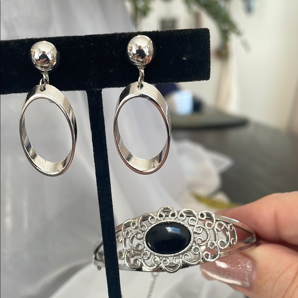 Vintage Coro earrings and Sarah Coventry clamper bracelet set